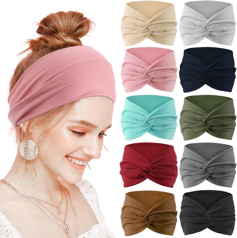 Luuao 12 Pcs Stretchy Sport Headbands for Women,Absorbed Sport Headband Soft Twist Knotted Headbands for Yoga, Workout Daily Life - Image 1